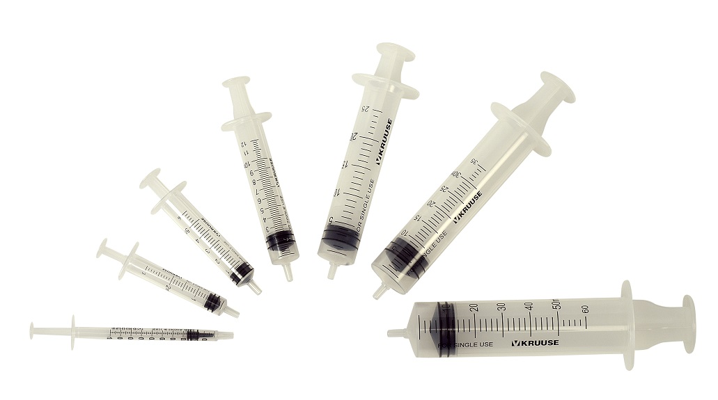 Wegwerp injectiespuit, diverse inhoudsmaten.